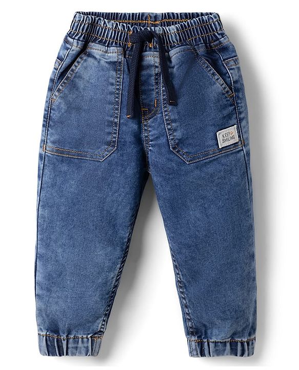 Babyhug Denim Full Length Washed Jeans with Stretch - Blue