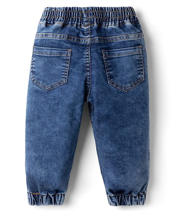 Babyhug Denim Full Length Washed Jeans with Stretch - Blue