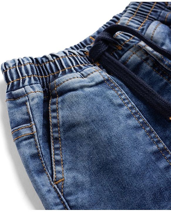 Babyhug Denim Full Length Washed Jeans with Stretch - Blue