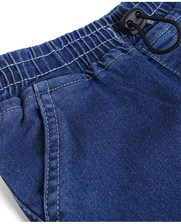Babyhug Cotton Mixes Denim Jeans with Stretch and New York Bow Print and Cargo Pockets in Blue
