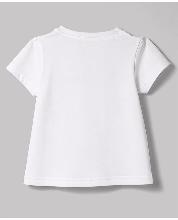 Babyhug 100% Cotton Knit Half Sleeves Tropical Theme Embroidered T-Shirt With Bow Applique - White