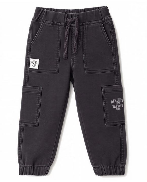 Babyhug Denim Full Length Text Printed Jeans with Stretch - Black