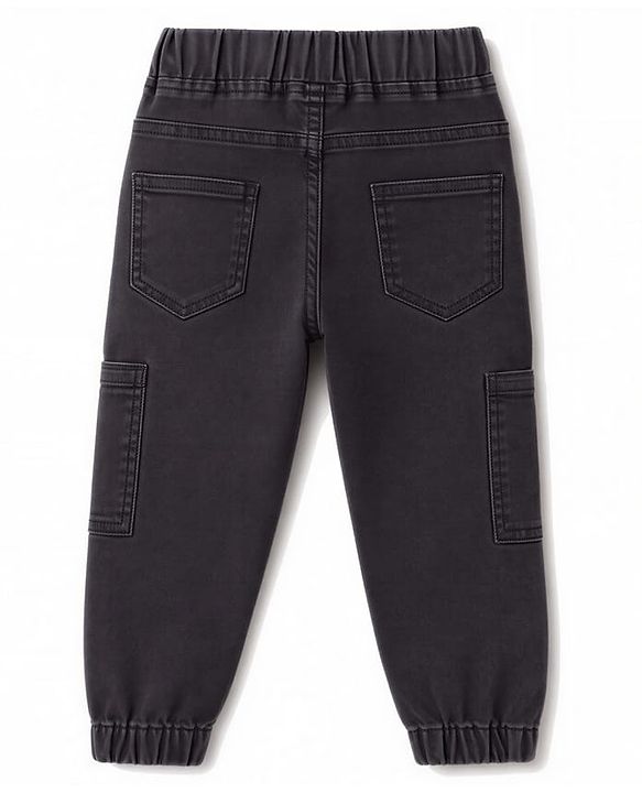 Babyhug Denim Full Length Text Printed Jeans with Stretch - Black