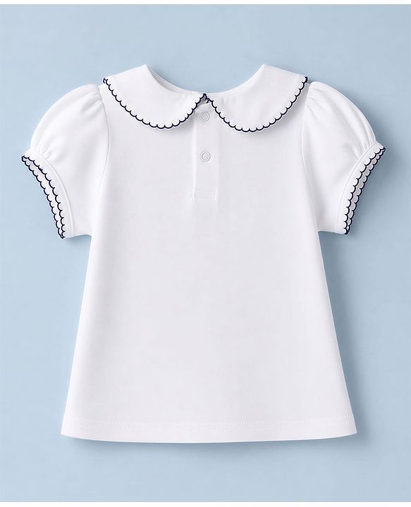 Babyhug 100% Cotton Knit Short Sleeves T-Shirt with Bonjour Print - White