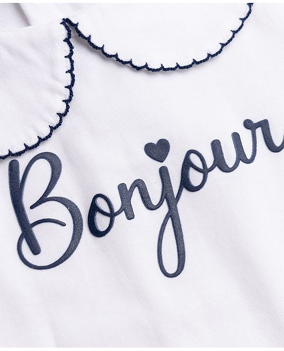 Babyhug 100% Cotton Knit Short Sleeves T-Shirt with Bonjour Print - White
