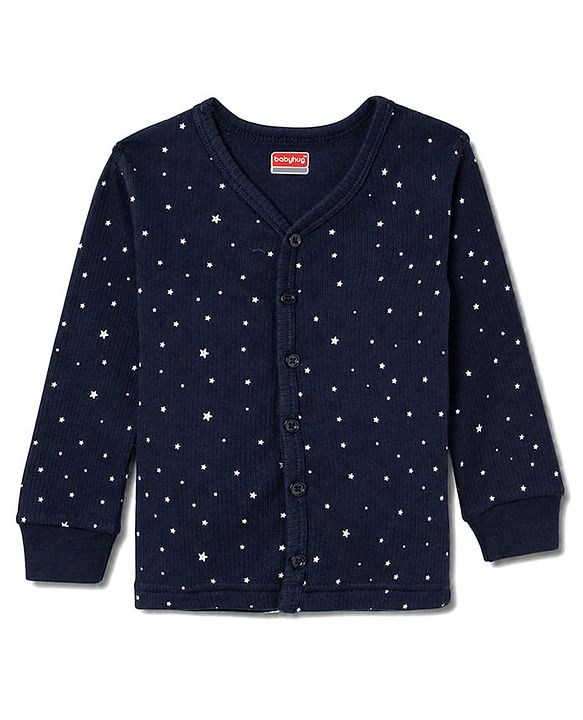Babyhug Knit Full Sleeves Star Printed Thermal Inner Wear Set- Navy