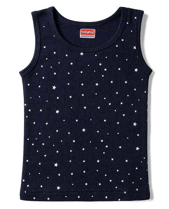 Babyhug Knit Full Sleeves Pullover Star Printed Thermal Inner Wear Set with Vest - Navy
