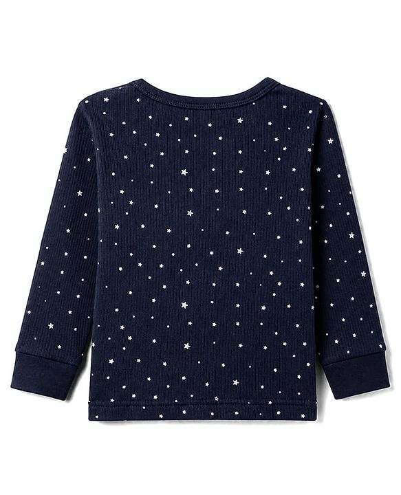 Babyhug Knit Full Sleeves Pullover Star Printed Thermal Inner Wear Set with Vest - Navy