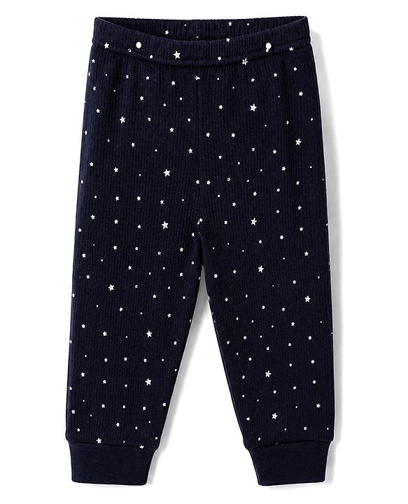 Babyhug Knit Full Sleeves Pullover Star Printed Thermal Inner Wear Set with Vest - Navy