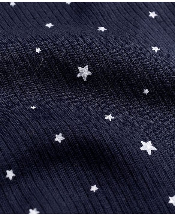 Babyhug Knit Full Sleeves Pullover Star Printed Thermal Inner Wear Set with Vest - Navy
