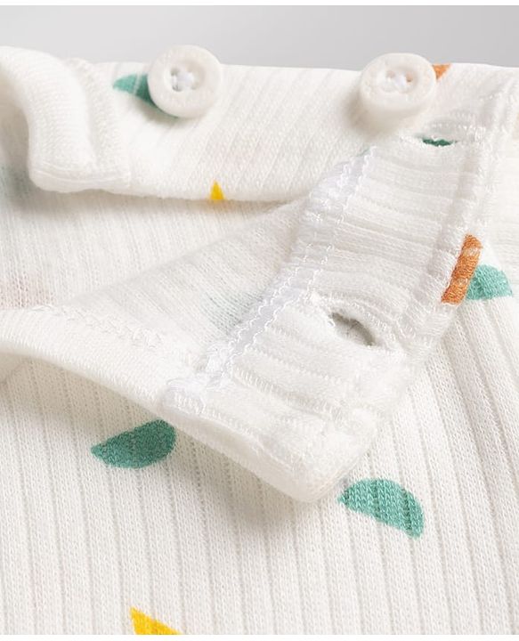 Babyhug Knit Full Sleeves Front Open Printed Thermal Inner Wear Set - Off White
