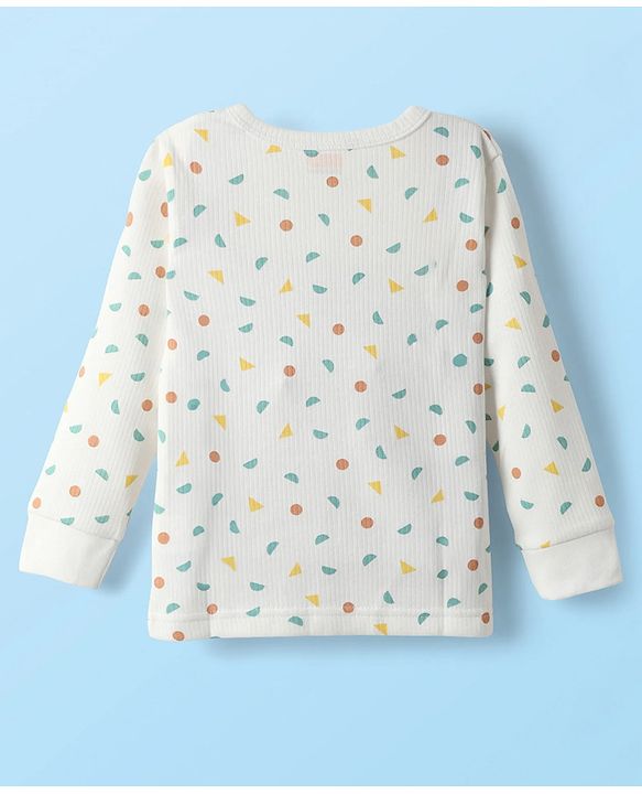 Babyhug Knit Full Sleeves Front Open Printed Thermal Inner Wear Set - Off White