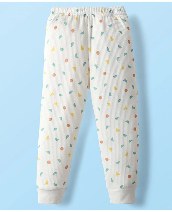 Babyhug Knit Full Sleeves Front Open Printed Thermal Inner Wear Set - Off White