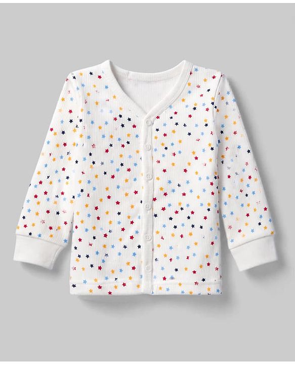 Babyhug Knit Full Sleeves Vest & Pant Thermal Inner Wear with Star Print - Offwhite