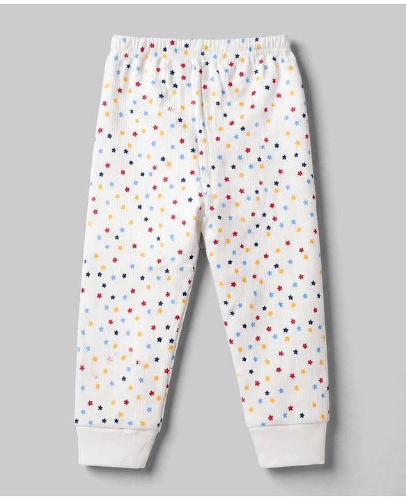 Babyhug Knit Full Sleeves Vest & Pant Thermal Inner Wear with Star Print - Offwhite
