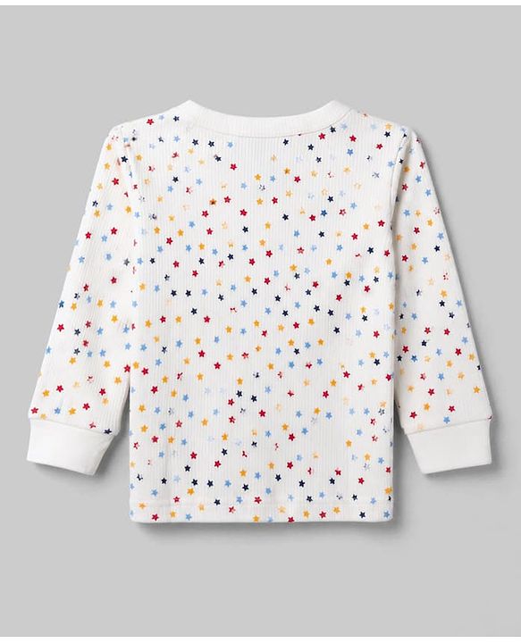 Babyhug Knit Full Sleeves Vest & Pant Thermal Inner Wear with Star Print - Offwhite
