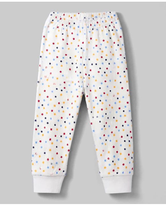 Babyhug Knit Full Sleeves Vest & Pant Thermal Inner Wear with Star Print - Offwhite