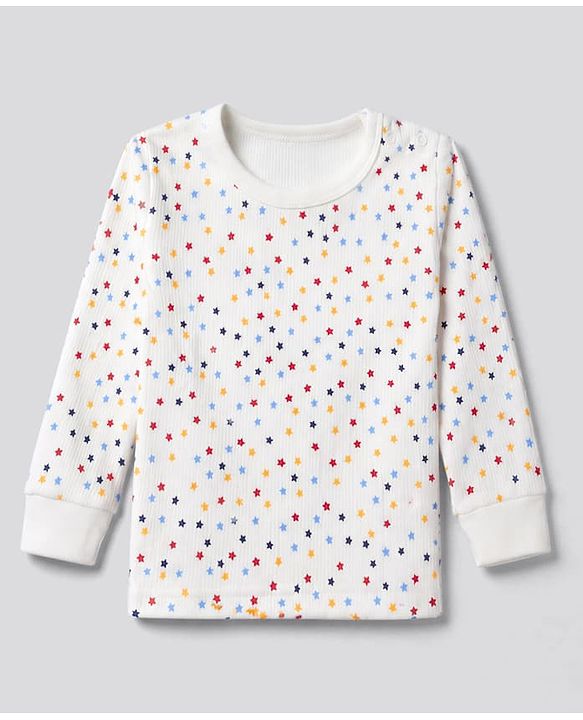 Babyhug Knit Full Sleeves Vests & Pant Thermal Inner Wear with Star Print - Offwhite