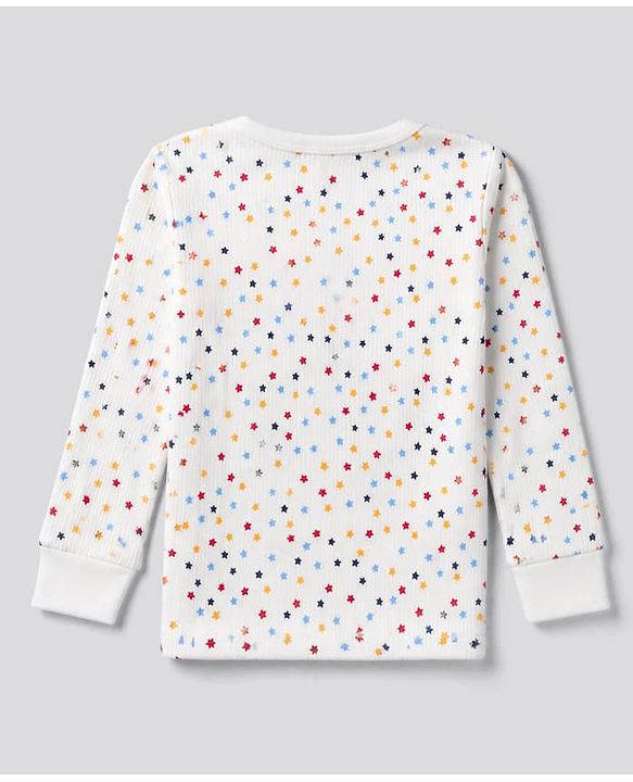Babyhug Knit Full Sleeves Vests & Pant Thermal Inner Wear with Star Print - Offwhite