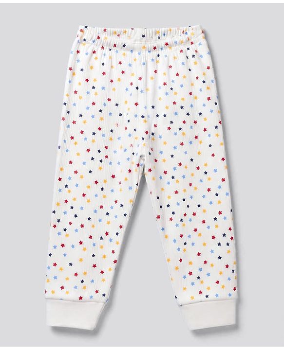Babyhug Knit Full Sleeves Vests & Pant Thermal Inner Wear with Star Print - Offwhite