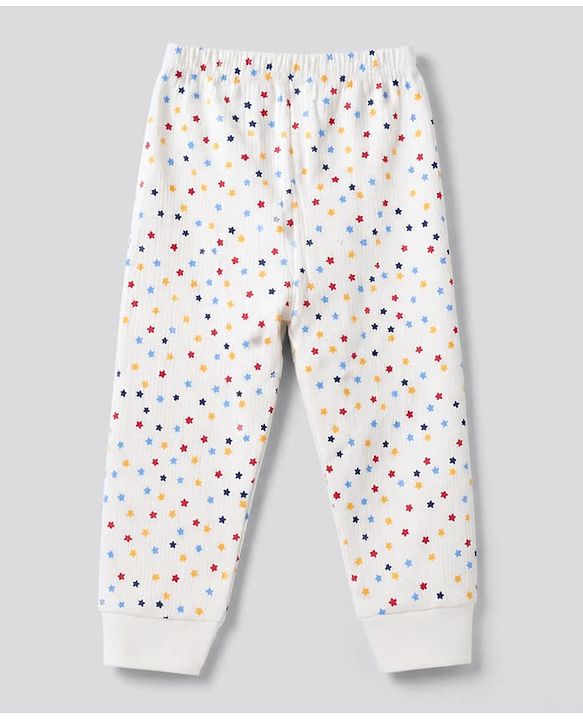 Babyhug Knit Full Sleeves Vests & Pant Thermal Inner Wear with Star Print - Offwhite