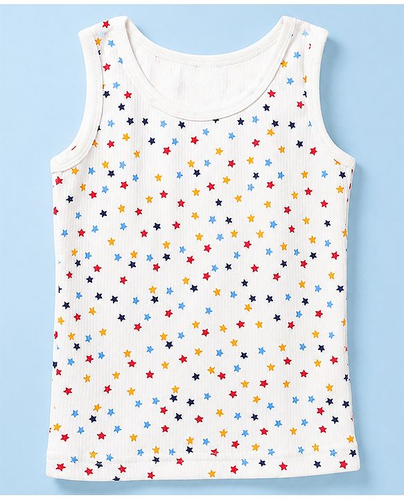 Babyhug Knit Full Sleeves Vests & Pant Thermal Inner Wear with Star Print - Offwhite