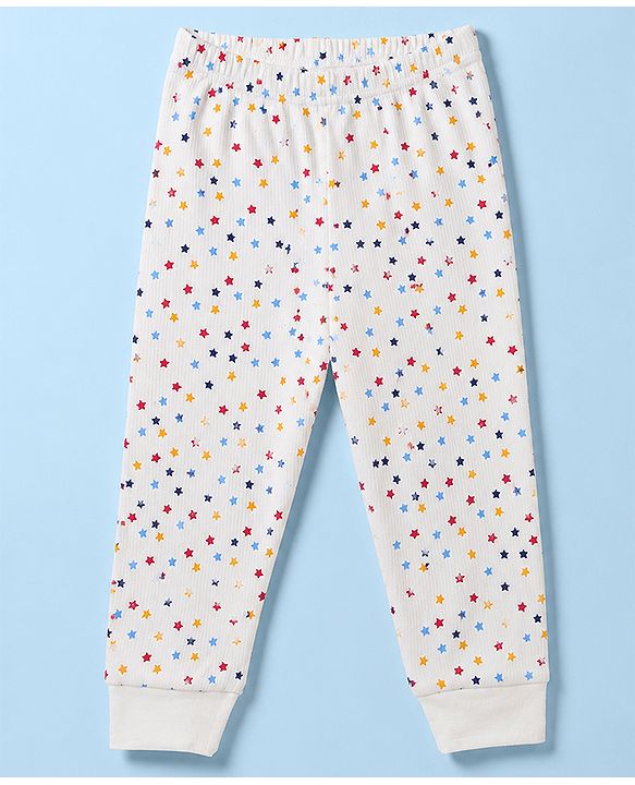 Babyhug Knit Full Sleeves Vests & Pant Thermal Inner Wear with Star Print - Offwhite