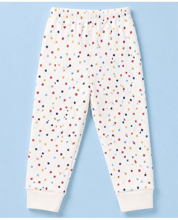 Babyhug Knit Full Sleeves Vests & Pant Thermal Inner Wear with Star Print - Offwhite
