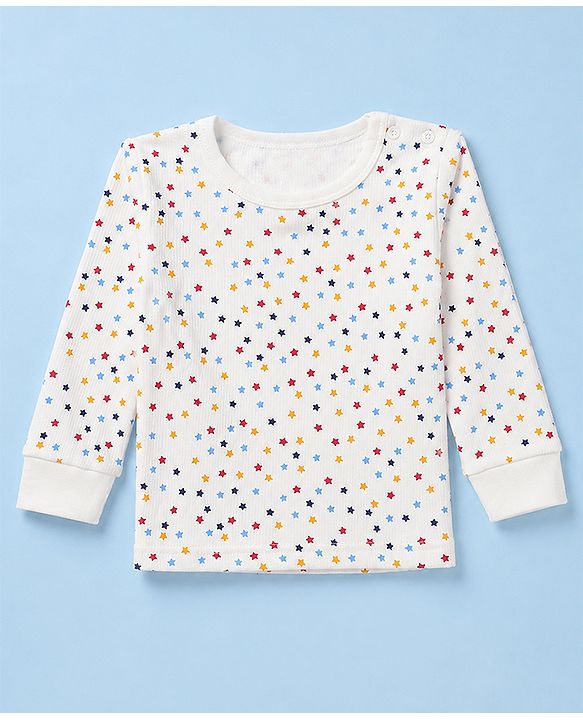 Babyhug Knit Full Sleeves Vests & Pant Thermal Inner Wear with Star Print - Offwhite