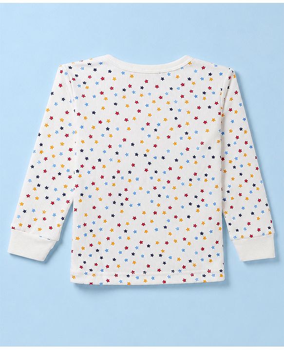 Babyhug Knit Full Sleeves Vests & Pant Thermal Inner Wear with Star Print - Offwhite