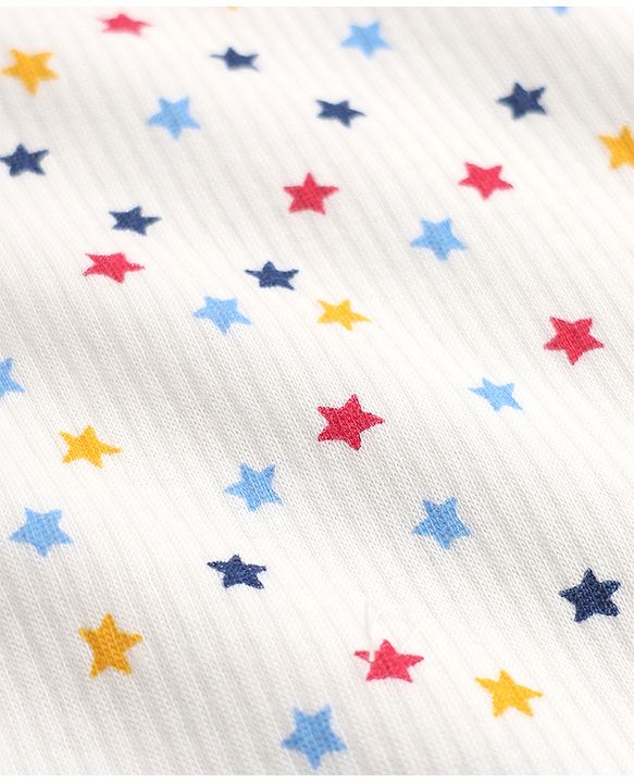 Babyhug Knit Full Sleeves Vests & Pant Thermal Inner Wear with Star Print - Offwhite