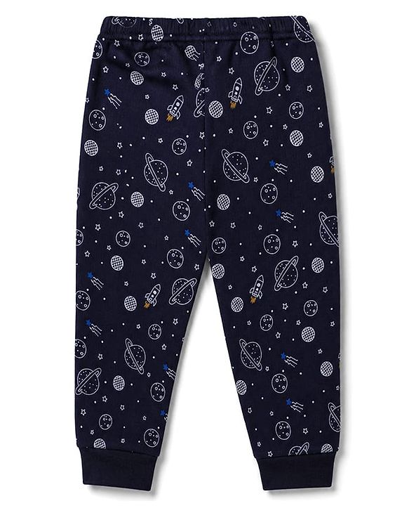 Babyhug Knit Full Sleeves Pullover Space Theme Printed Thermal Inner Wear Set with Vest - Charcoal Grey