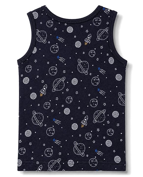 Babyhug Knit Full Sleeves Pullover Space Theme Printed Thermal Inner Wear Set with Vest - Charcoal Grey