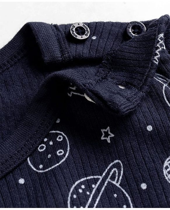 Babyhug Knit Full Sleeves Pullover Space Theme Printed Thermal Inner Wear Set with Vest - Charcoal Grey