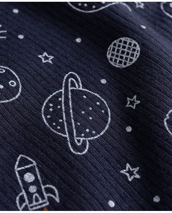 Babyhug Knit Full Sleeves Pullover Space Theme Printed Thermal Inner Wear Set with Vest - Charcoal Grey