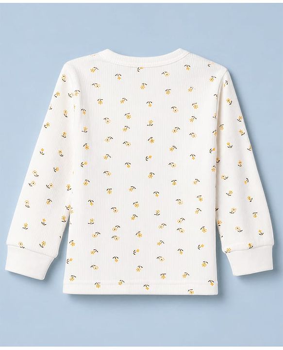 Babyhug Knit Full Sleeves Floral Printed Co-Ords Thermal Inner Wear Set - OffWhite