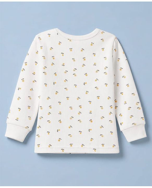 Babyhug Knit Full Sleeves Floral Printed 3 pcs Pullover, Vest & Legging Thermal Wear - Offwhite