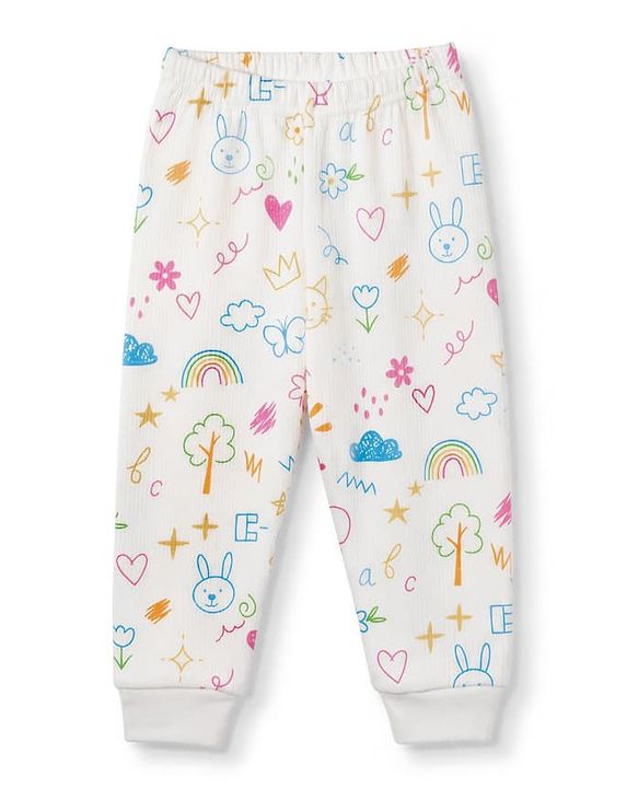 Babyhug Knit Full Sleeves Vests & Pant Thermal Inner Wear with Home Sun Floral Kitten Print - Offwhite