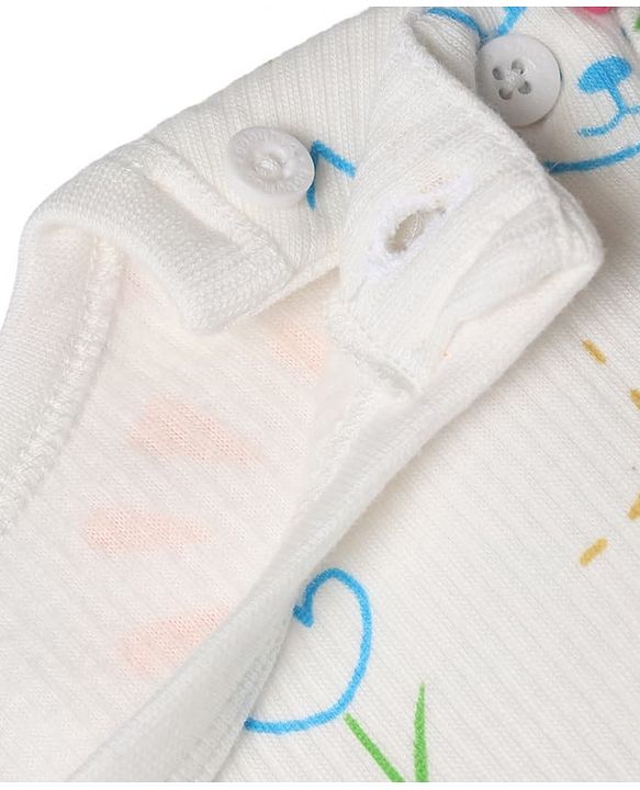 Babyhug Knit Full Sleeves Vests & Pant Thermal Inner Wear with Home Sun Floral Kitten Print - Offwhite
