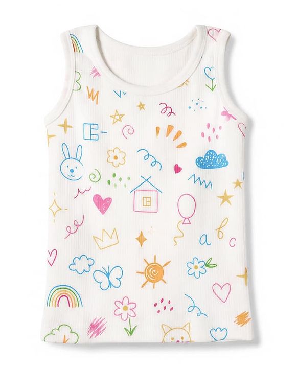 Babyhug Knit Full Sleeves Vests & Pant Thermal Inner Wear with Home Sun Floral Kitten Print - Offwhite