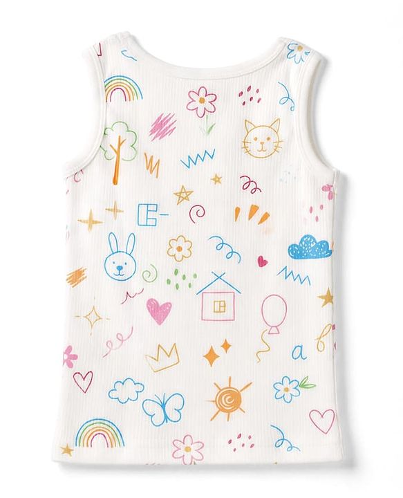 Babyhug Knit Full Sleeves Vests & Pant Thermal Inner Wear with Home Sun Floral Kitten Print - Offwhite