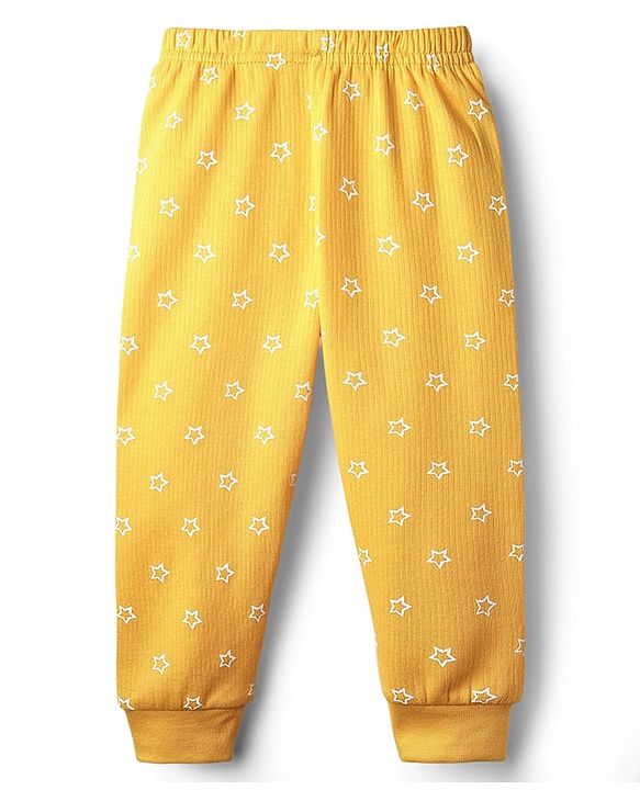 Babyhug Knit Full Sleeves Star Printed Thermal Inner Wear Set - Yellow