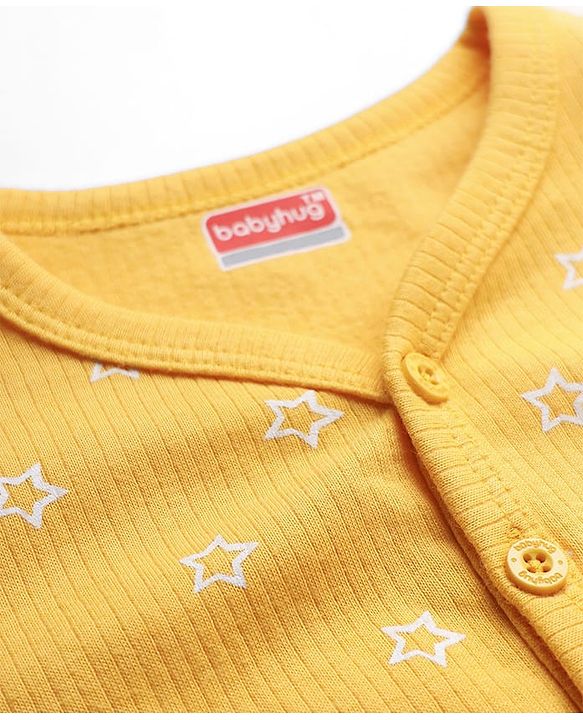 Babyhug Knit Full Sleeves Star Printed Thermal Inner Wear Set - Yellow