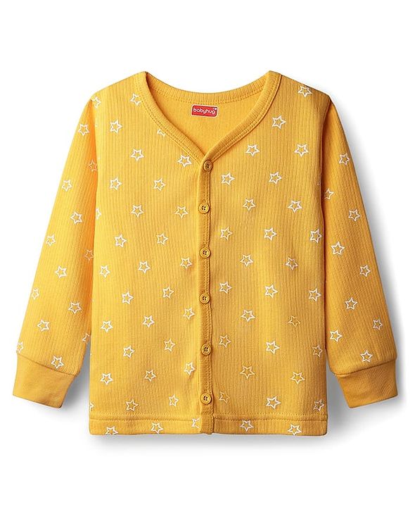 Babyhug Knit Full Sleeves Star Printed Thermal Inner Wear Set - Yellow