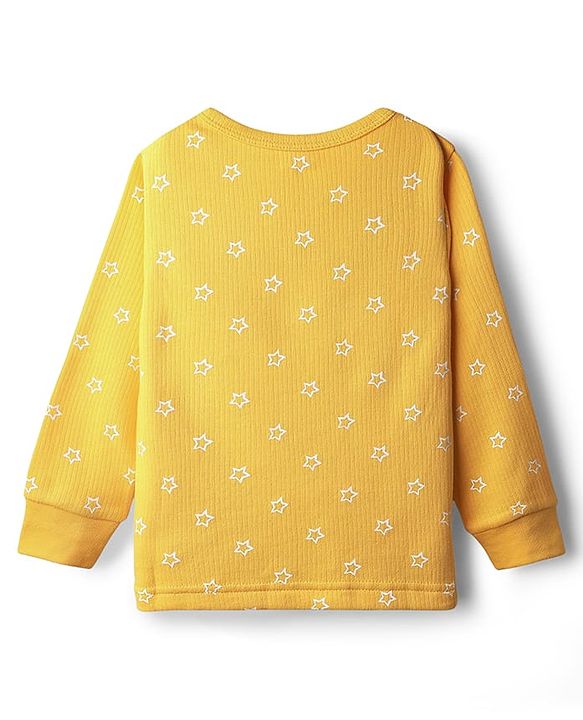 Babyhug Knit Full Sleeves Star Printed Thermal Inner Wear Set - Yellow