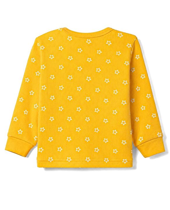 Babyhug Knit Full Sleeves Pullover Star Printed Thermal Inner Wear Set with Vest - Yellow