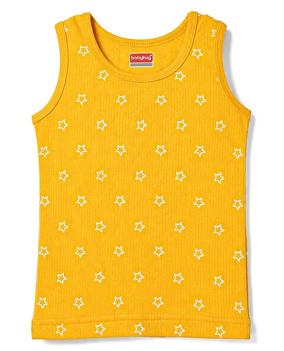 Babyhug Knit Full Sleeves Pullover Star Printed Thermal Inner Wear Set with Vest - Yellow