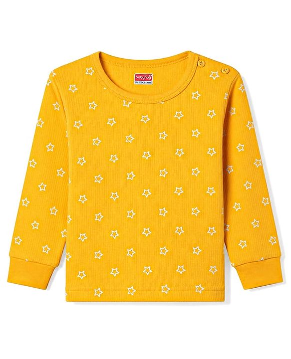 Babyhug Knit Full Sleeves Pullover Star Printed Thermal Inner Wear Set with Vest - Yellow