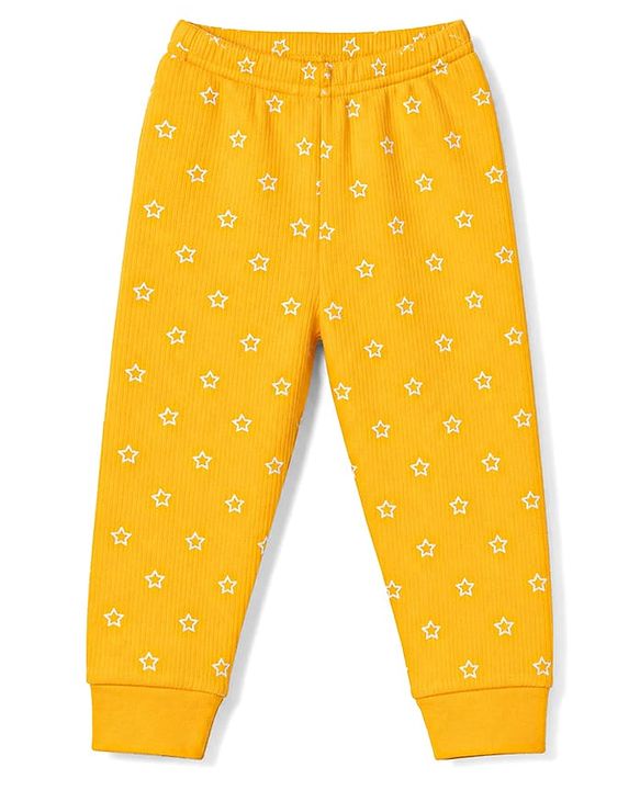 Babyhug Knit Full Sleeves Pullover Star Printed Thermal Inner Wear Set with Vest - Yellow