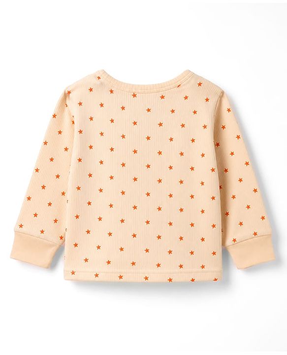Babyhug Knit Full Sleeves Front Open Thermal Inner Wear Set with star Print - Light Peach